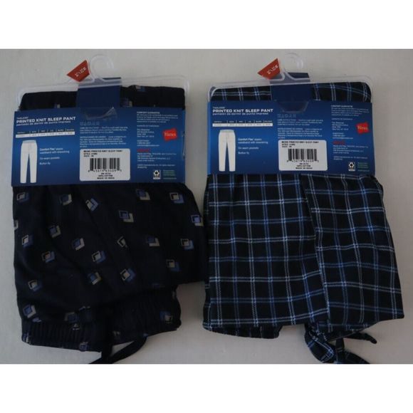 Hanes 01000 Men's Sz Medium Printed Knit Sleep Pajama Lounge Pants, Lot of 2 - Picture 2 of 6